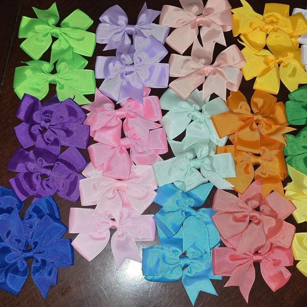 (J20) 40 Total, Colorful Hair Bow Clip Set for Kids